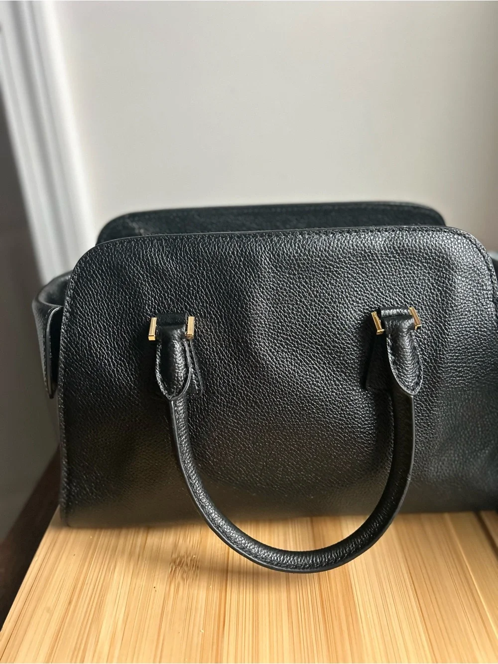 Michael Kors Black Pebbled Leather Satchel with Gold Hardware and Strap